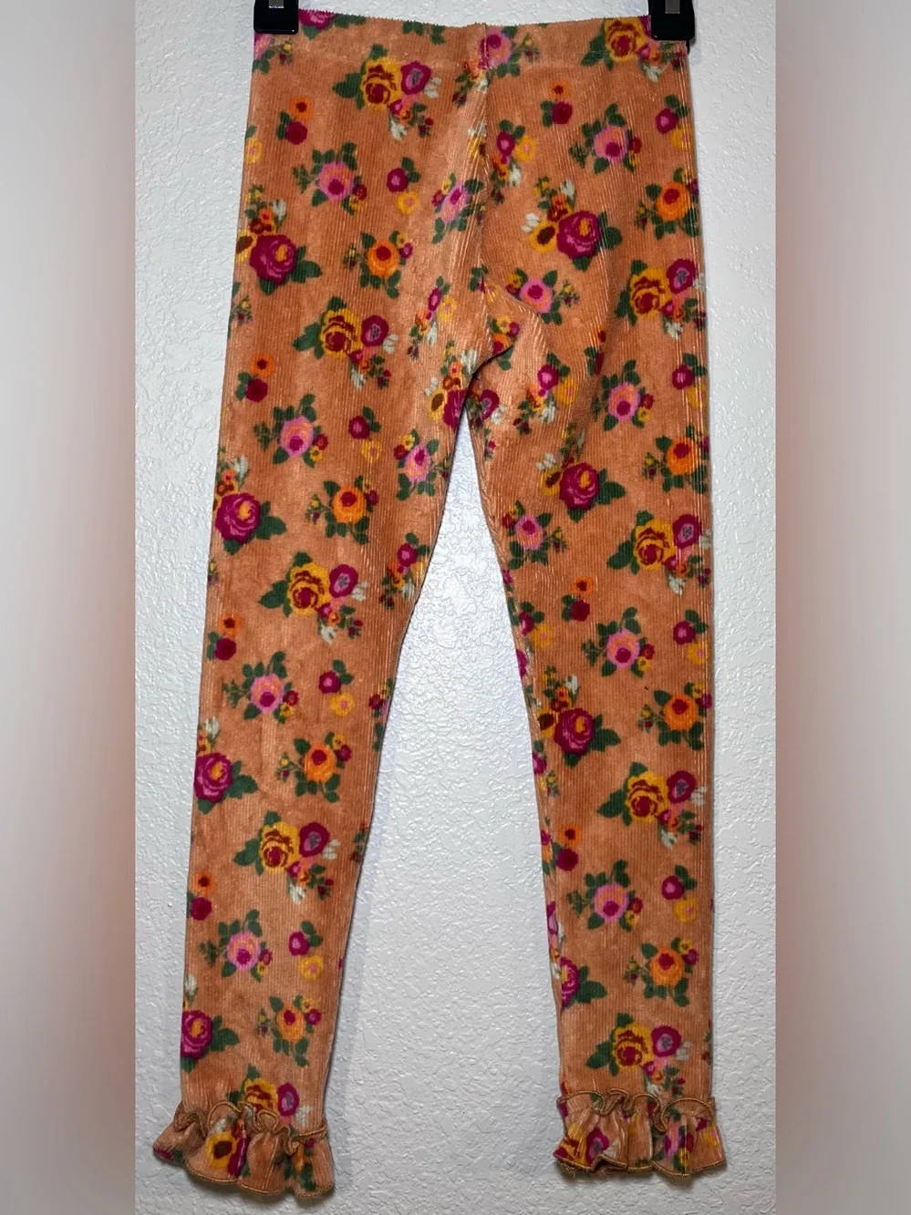 Matilda Jane Hayride Leggings Orange Floral Velour Ruffle Hem Girls Size 6